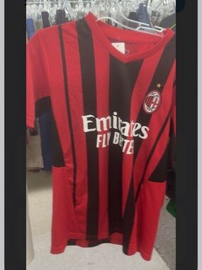 Kids Red & Black Striped AC Milan Soccer Jersey - Official Style